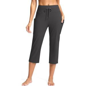 imageG Gradual Yoga Capri Pants for Women with Pockets High Waist Capris Leggings Tummy Control Straight Workout Summer Crop PantsDark Grey