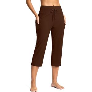 imageG Gradual Yoga Capri Pants for Women with Pockets High Waist Capris Leggings Tummy Control Straight Workout Summer Crop PantsEspresso