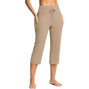 imageG Gradual Yoga Capri Pants for Women with Pockets High Waist Capris Leggings Tummy Control Straight Workout Summer Crop PantsKhaki