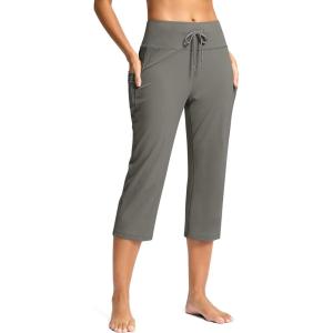 imageG Gradual Yoga Capri Pants for Women with Pockets High Waist Capris Leggings Tummy Control Straight Workout Summer Crop PantsLight Grey
