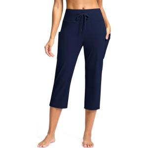 imageG Gradual Yoga Capri Pants for Women with Pockets High Waist Capris Leggings Tummy Control Straight Workout Summer Crop PantsNavy