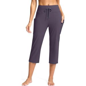 imageG Gradual Yoga Capri Pants for Women with Pockets High Waist Capris Leggings Tummy Control Straight Workout Summer Crop PantsPurple