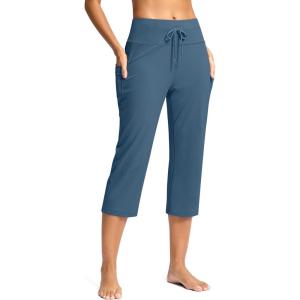 imageG Gradual Yoga Capri Pants for Women with Pockets High Waist Capris Leggings Tummy Control Straight Workout Summer Crop PantsStone Blue