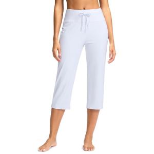 imageG Gradual Yoga Capri Pants for Women with Pockets High Waist Capris Leggings Tummy Control Straight Workout Summer Crop PantsWhite