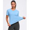 imageWomens Workout Tops VNeck Short Sleeve UPF 50 Sun Shirt Moisture Wicking Quick Dry Top for Gym Running AthleticHaze Blue