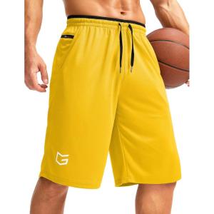 imageG Gradual Mens Long Basketball Shorts with Zipper Pocket 11 Quick Dry Gym Shorts Lightweight Mesh Athletic Shorts for MenYellow
