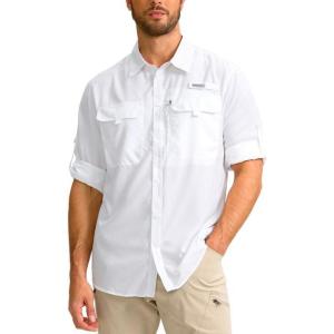 imageMens Sun Protection Fishing Shirt with Zipper Pockets Long Sleeve UPF 50 UV Cooling Shirts for Men Hiking TravelAwhite