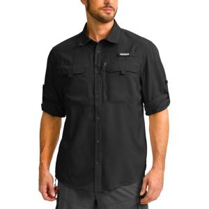 imageMens Sun Protection Fishing Shirt with Zipper Pockets Long Sleeve UPF 50 UV Cooling Shirts for Men Hiking TravelBlack