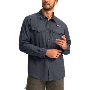 imageMens Sun Protection Fishing Shirt with Zipper Pockets Long Sleeve UPF 50 UV Cooling Shirts for Men Hiking TravelDark Grey