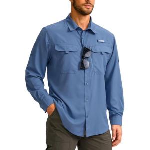 imageMens Sun Protection Fishing Shirt with Zipper Pockets Long Sleeve UPF 50 UV Cooling Shirts for Men Hiking TravelDusty Blue