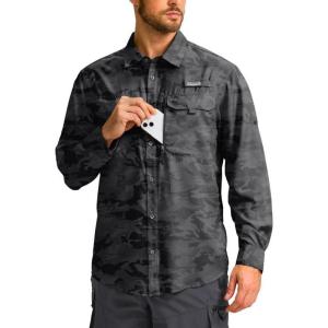 imageMens Sun Protection Fishing Shirt with Zipper Pockets Long Sleeve UPF 50 UV Cooling Shirts for Men Hiking TravelGrey Camo
