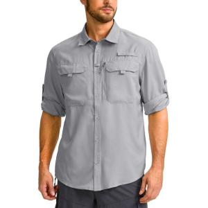 imageMens Sun Protection Fishing Shirt with Zipper Pockets Long Sleeve UPF 50 UV Cooling Shirts for Men Hiking TravelLight Grey