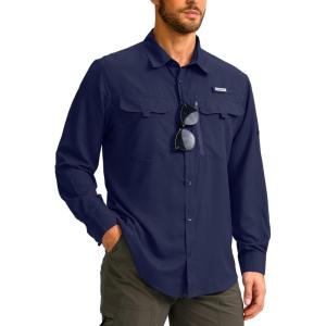 imageMens Sun Protection Fishing Shirt with Zipper Pockets Long Sleeve UPF 50 UV Cooling Shirts for Men Hiking TravelNavy
