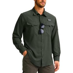 imageMens Sun Protection Fishing Shirt with Zipper Pockets Long Sleeve UPF 50 UV Cooling Shirts for Men Hiking TravelOlive