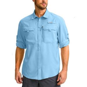 imageMens Sun Protection Fishing Shirt with Zipper Pockets Long Sleeve UPF 50 UV Cooling Shirts for Men Hiking TravelSail