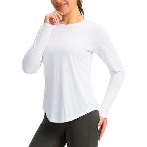 imageWomens UPF 50 Sun Shirt Long Sleeve UV Shirts Rash Guard Lightweight Quick Dry Workout Hiking Tops for WomenAwhite