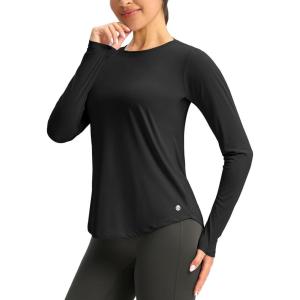 imageWomens UPF 50 Sun Shirt Long Sleeve UV Shirts Rash Guard Lightweight Quick Dry Workout Hiking Tops for WomenBlack