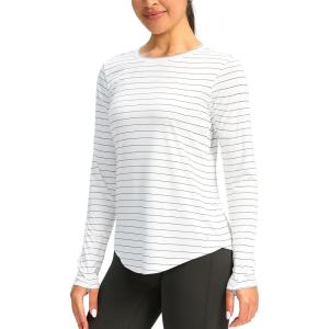 imageWomens UPF 50 Sun Shirt Long Sleeve UV Shirts Rash Guard Lightweight Quick Dry Workout Hiking Tops for WomenBlack Stripe