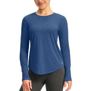 imageWomens UPF 50 Sun Shirt Long Sleeve UV Shirts Rash Guard Lightweight Quick Dry Workout Hiking Tops for WomenDark Blue