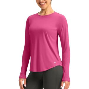 imageWomens UPF 50 Sun Shirt Long Sleeve UV Shirts Rash Guard Lightweight Quick Dry Workout Hiking Tops for WomenGranita Pink