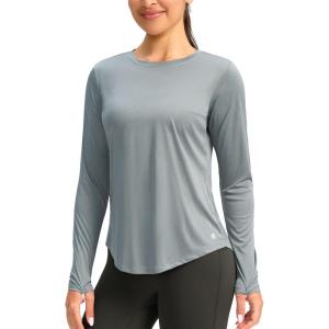 imageWomens UPF 50 Sun Shirt Long Sleeve UV Shirts Rash Guard Lightweight Quick Dry Workout Hiking Tops for WomenHeather Light Grey