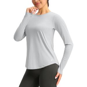 imageWomens UPF 50 Sun Shirt Long Sleeve UV Shirts Rash Guard Lightweight Quick Dry Workout Hiking Tops for WomenLight Grey
