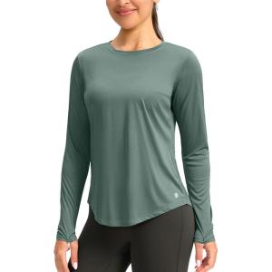 imageWomens UPF 50 Sun Shirt Long Sleeve UV Shirts Rash Guard Lightweight Quick Dry Workout Hiking Tops for WomenMalachite Green