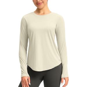 imageWomens UPF 50 Sun Shirt Long Sleeve UV Shirts Rash Guard Lightweight Quick Dry Workout Hiking Tops for WomenOatmeal