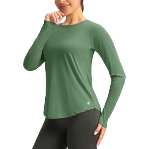 imageWomens UPF 50 Sun Shirt Long Sleeve UV Shirts Rash Guard Lightweight Quick Dry Workout Hiking Tops for WomenOlive