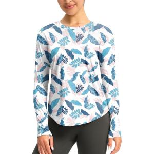 imageWomens UPF 50 Sun Shirt Long Sleeve UV Shirts Rash Guard Lightweight Quick Dry Workout Hiking Tops for WomenPink Palm Leaf