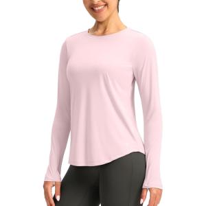 imageWomens UPF 50 Sun Shirt Long Sleeve UV Shirts Rash Guard Lightweight Quick Dry Workout Hiking Tops for WomenSeashell Pink