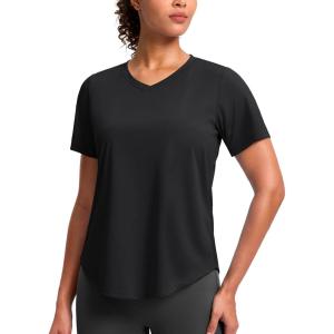 imageWomens Workout Tops VNeck Short Sleeve UPF 50 Sun Shirt Moisture Wicking Quick Dry Top for Gym Running AthleticBlack