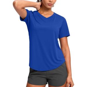 imageWomens Workout Tops VNeck Short Sleeve UPF 50 Sun Shirt Moisture Wicking Quick Dry Top for Gym Running AthleticBlue