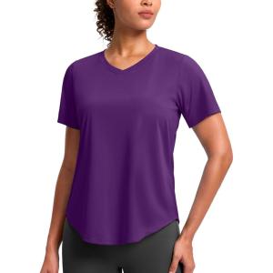 imageWomens Workout Tops VNeck Short Sleeve UPF 50 Sun Shirt Moisture Wicking Quick Dry Top for Gym Running AthleticDark Purple