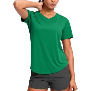 imageWomens Workout Tops VNeck Short Sleeve UPF 50 Sun Shirt Moisture Wicking Quick Dry Top for Gym Running AthleticGreen