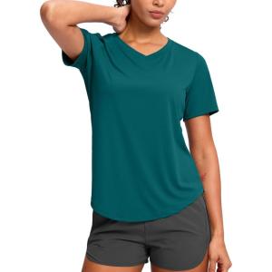 imageWomens Workout Tops VNeck Short Sleeve UPF 50 Sun Shirt Moisture Wicking Quick Dry Top for Gym Running AthleticHarbor Blue
