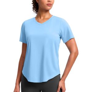 imageWomens Workout Tops VNeck Short Sleeve UPF 50 Sun Shirt Moisture Wicking Quick Dry Top for Gym Running AthleticHaze Blue
