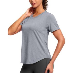 imageWomens Workout Tops VNeck Short Sleeve UPF 50 Sun Shirt Moisture Wicking Quick Dry Top for Gym Running AthleticHeather Grey
