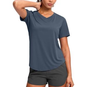 imageWomens Workout Tops VNeck Short Sleeve UPF 50 Sun Shirt Moisture Wicking Quick Dry Top for Gym Running AthleticNavy