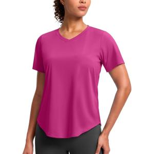 imageWomens Workout Tops VNeck Short Sleeve UPF 50 Sun Shirt Moisture Wicking Quick Dry Top for Gym Running AthleticRose Red