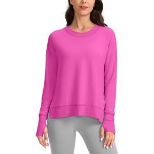 imageG Gradual Sweatshirt for Women Buttery Soft Yoga Tops Crewneck Modal Pullover Shirts Side Slit Thumb HolesRose Pink