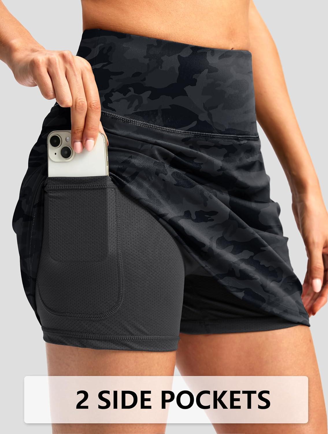 imageG Gradual Skorts for Woman Golf Skirt High Waisted with 2 Inner Pockets Builtin Shorts Stretchy for Tennis Summer CasualBlack Camo