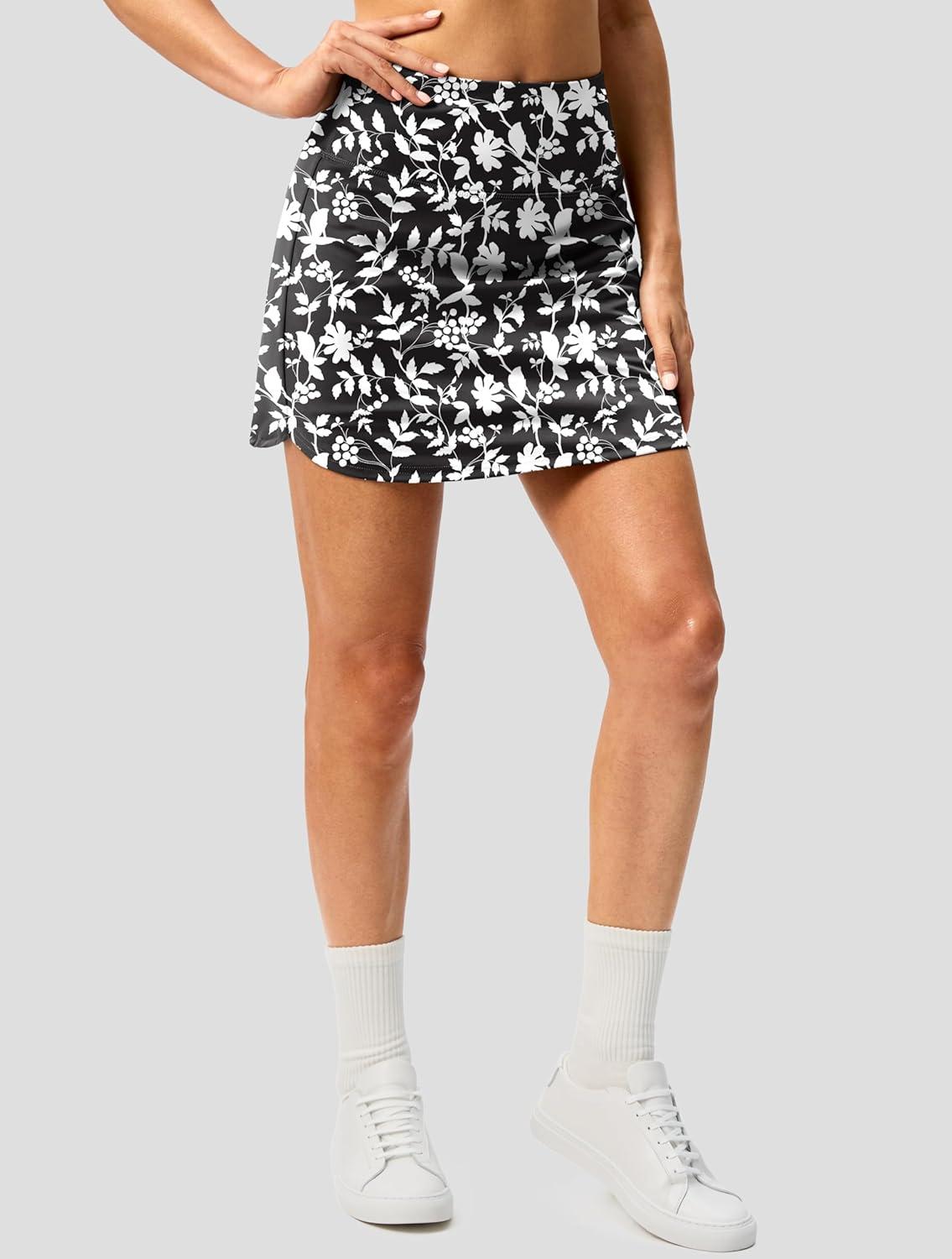 imageG Gradual Skorts for Woman Golf Skirt High Waisted with 2 Inner Pockets Builtin Shorts Stretchy for Tennis Summer CasualBlack Flower