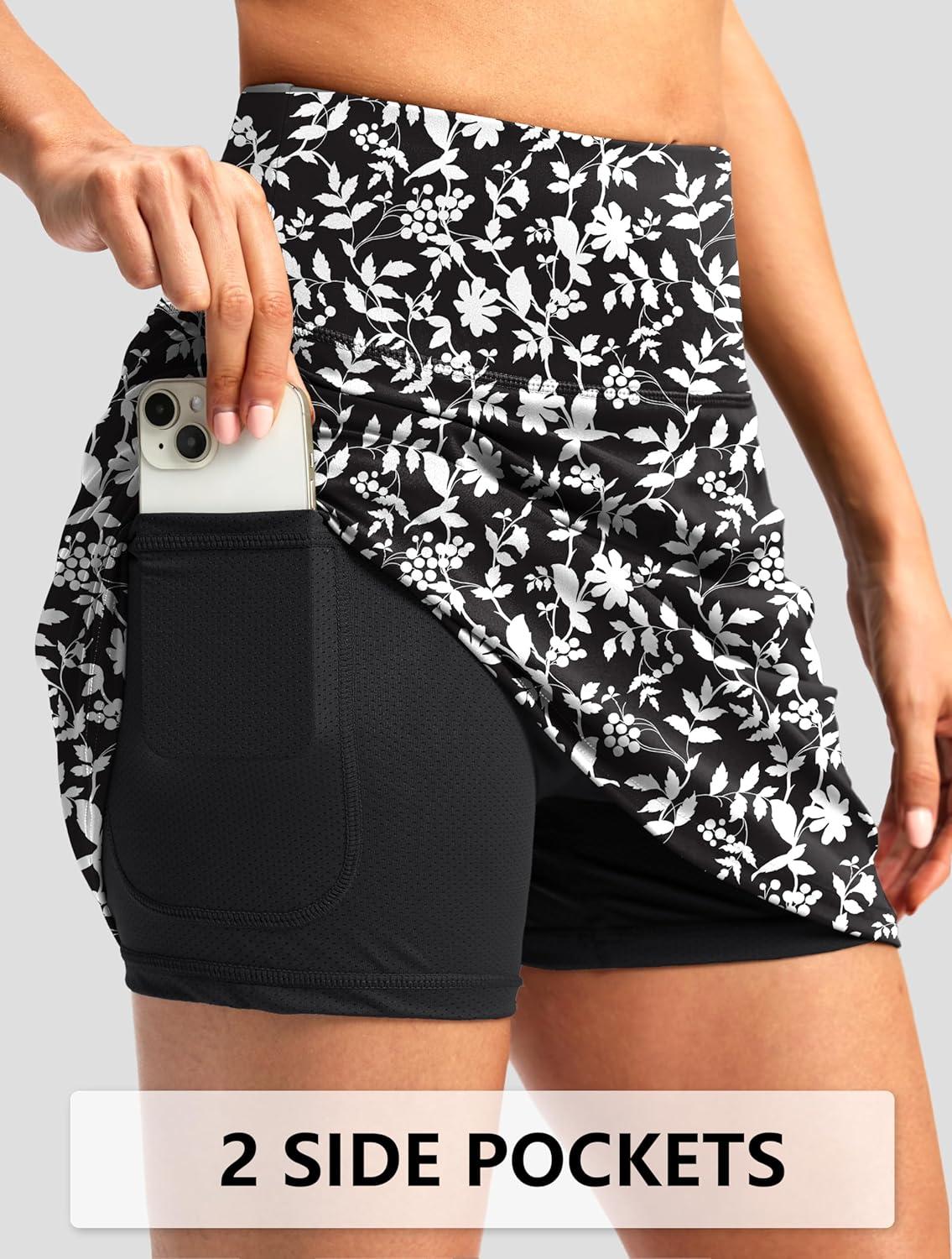 imageG Gradual Skorts for Woman Golf Skirt High Waisted with 2 Inner Pockets Builtin Shorts Stretchy for Tennis Summer CasualBlack Flower