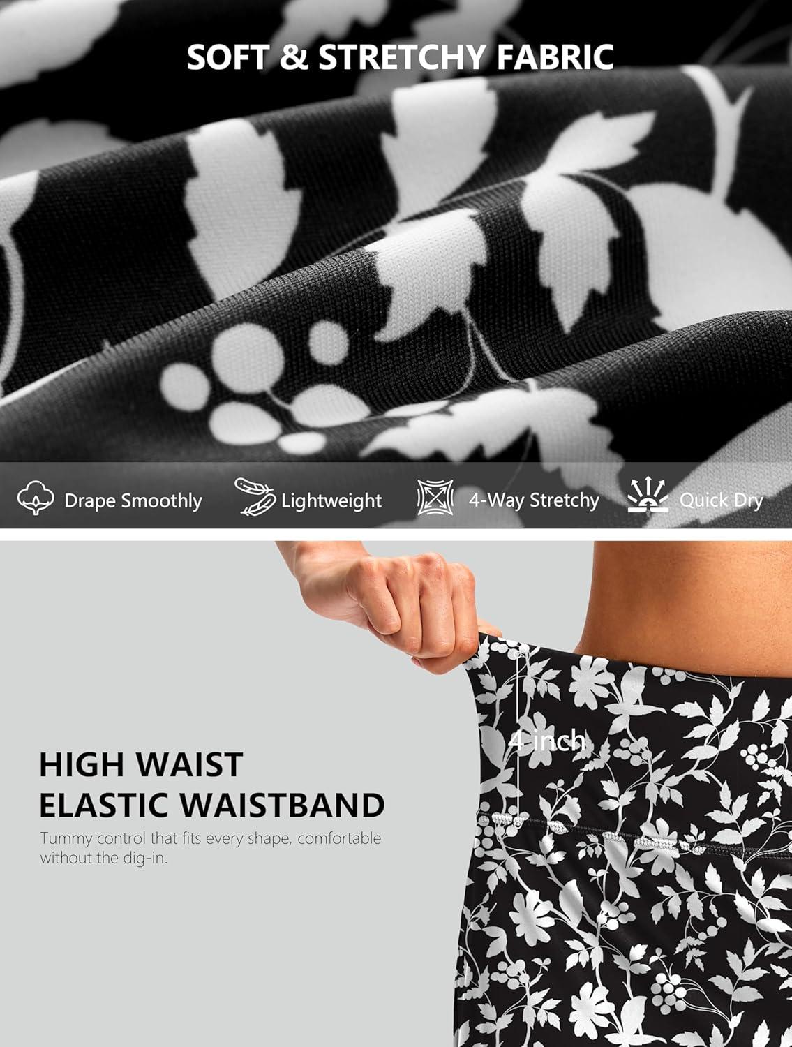 imageG Gradual Skorts for Woman Golf Skirt High Waisted with 2 Inner Pockets Builtin Shorts Stretchy for Tennis Summer CasualBlack Flower