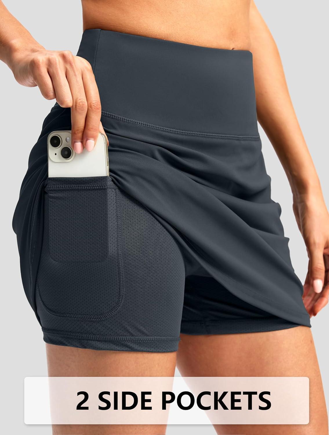 imageG Gradual Skorts for Woman Golf Skirt High Waisted with 2 Inner Pockets Builtin Shorts Stretchy for Tennis Summer CasualDark Grey