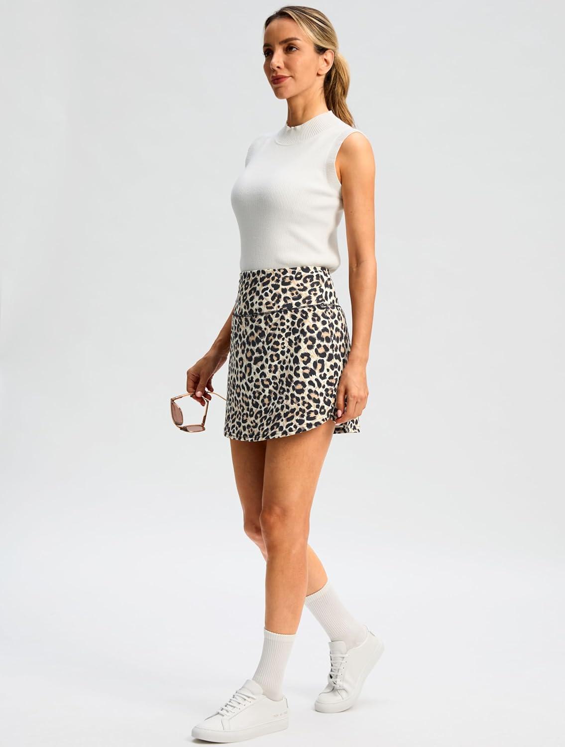 imageG Gradual Skorts for Woman Golf Skirt High Waisted with 2 Inner Pockets Builtin Shorts Stretchy for Tennis Summer CasualLeopard