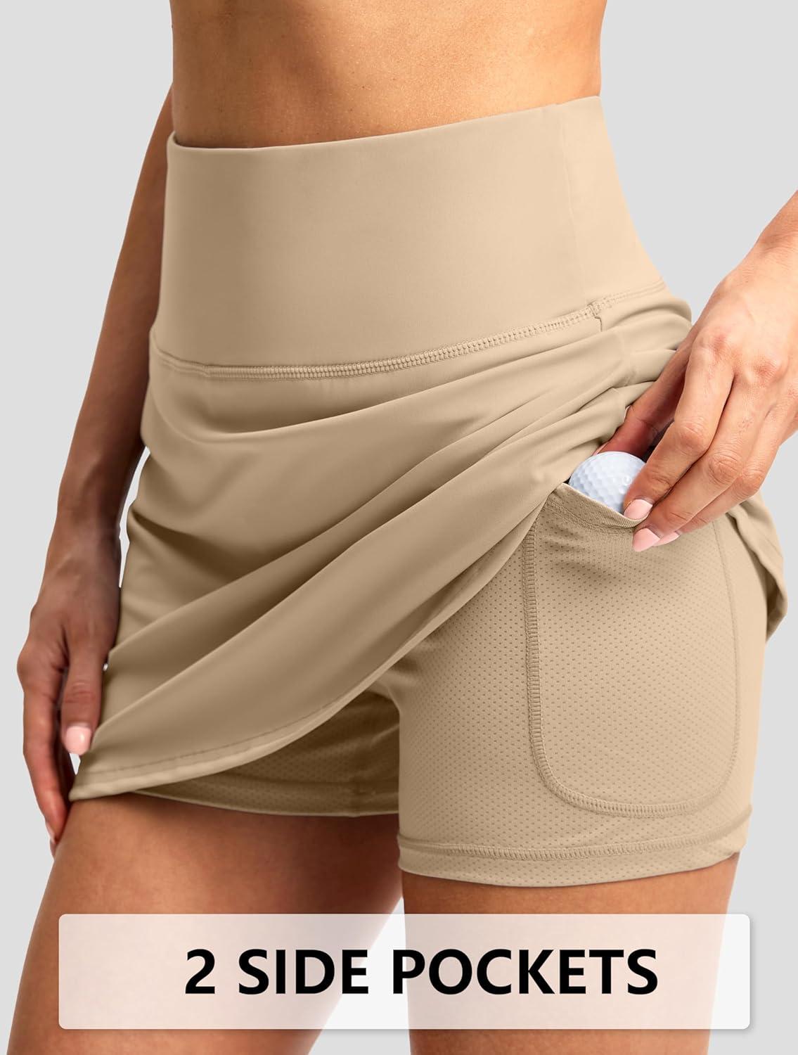imageG Gradual Skorts for Woman Golf Skirt High Waisted with 2 Inner Pockets Builtin Shorts Stretchy for Tennis Summer CasualLight Khaki