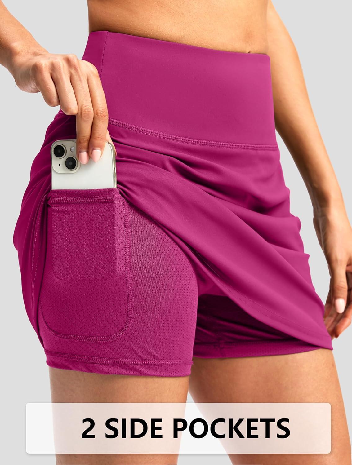 imageG Gradual Skorts for Woman Golf Skirt High Waisted with 2 Inner Pockets Builtin Shorts Stretchy for Tennis Summer CasualRose Red