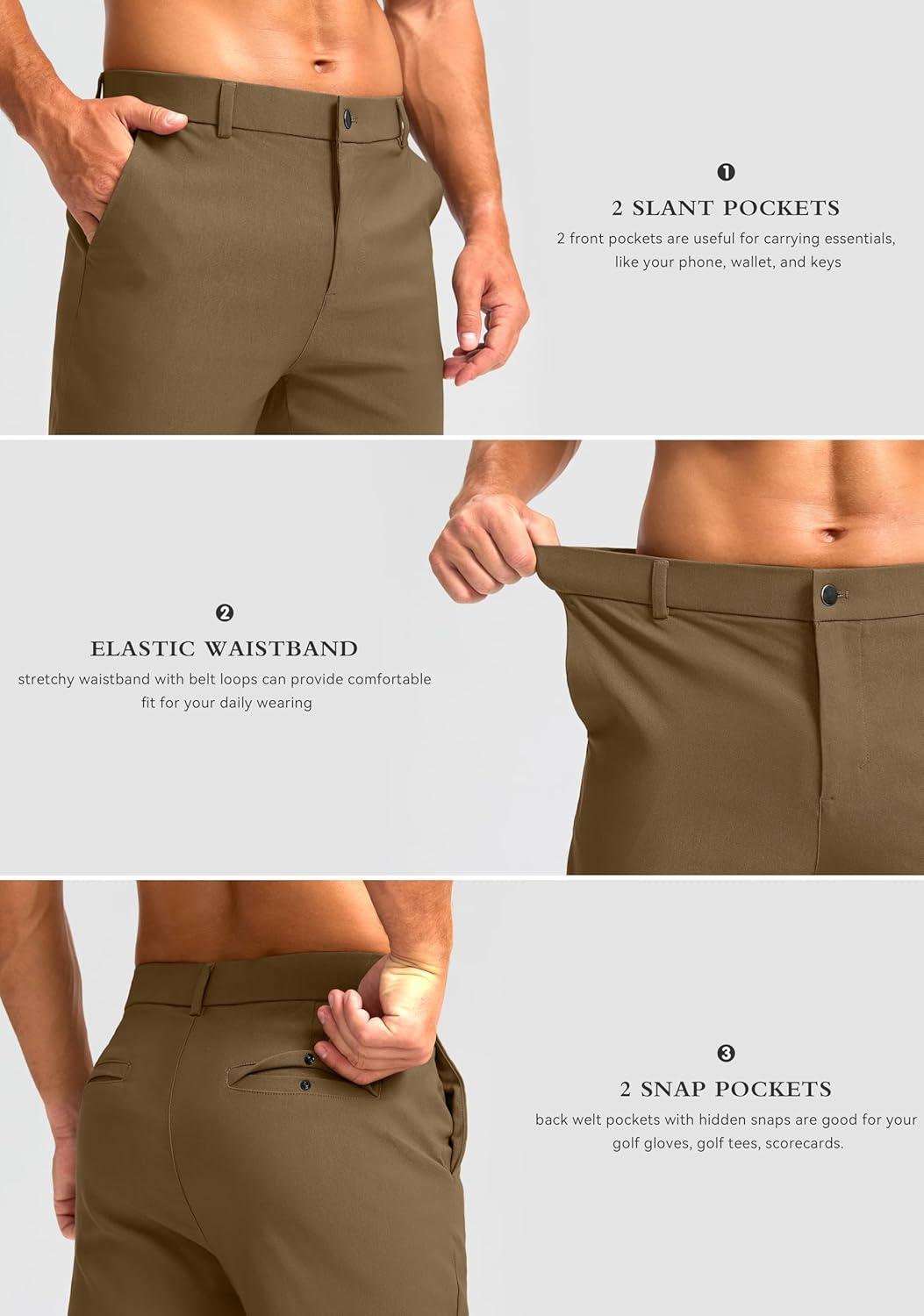 imageG Gradual Mens Golf Joggers Pants 4 Pockets with Belt Loops 28quot Stretch Slim Fit Dress Joggers for Men Casual TravelDeep Khaki
